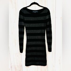 French Connection Black and Gray Striped Long Sleeve Sweater Dress Size 2